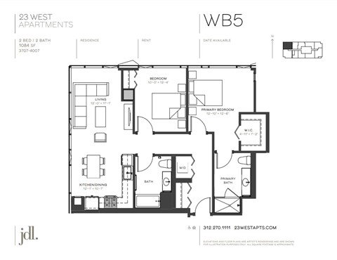 Floor plan for 2 beds, 2 baths, 1092 sqft